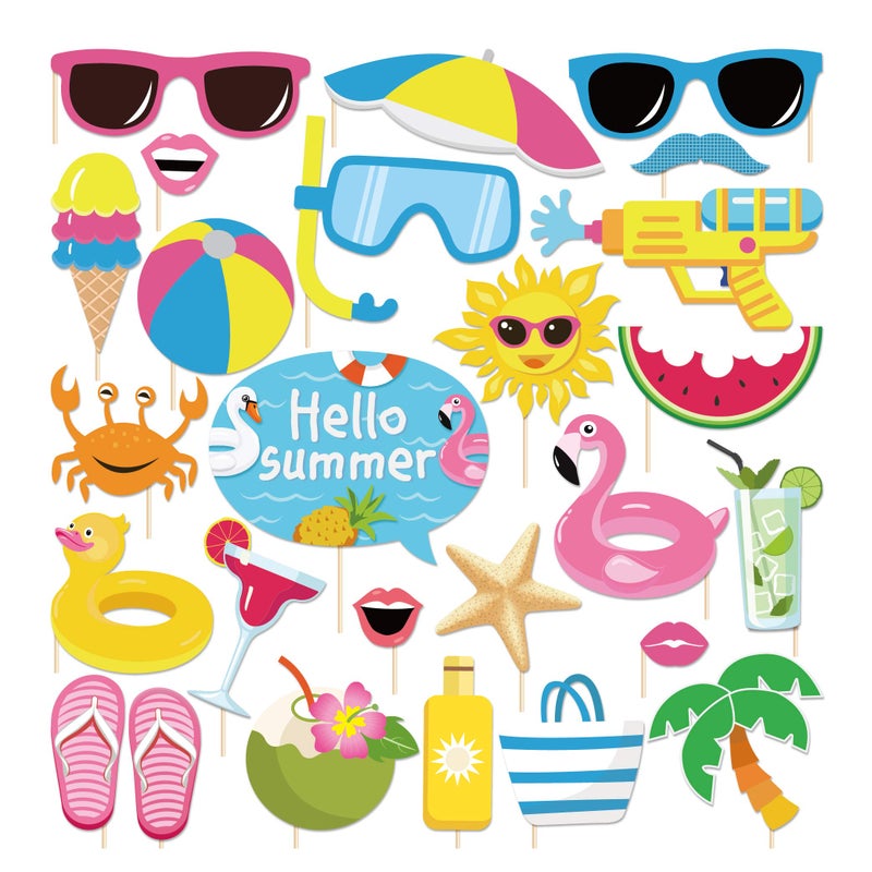 CC HOME Pool Photo Booth Props for Baby Shower,Birthday Party,Wedding, Summer Party Supplies,25CT - Image 1